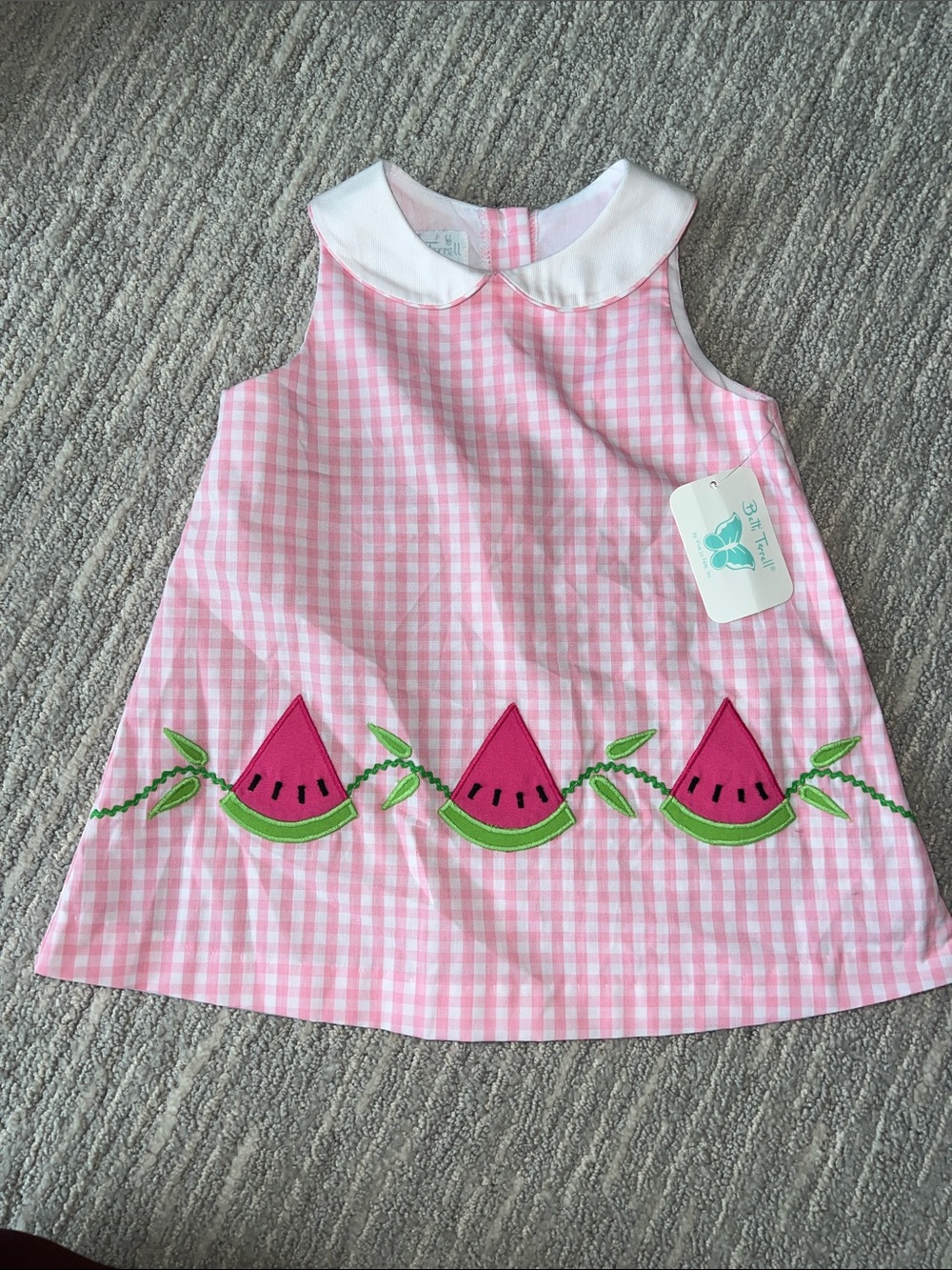 Betti Terrell Pink Gingham Watermelon Peter Pan Collar Dress NWT 18M
